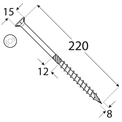 CS 08220 tesařský vrut se zapuštěnou hlavou 8x220 